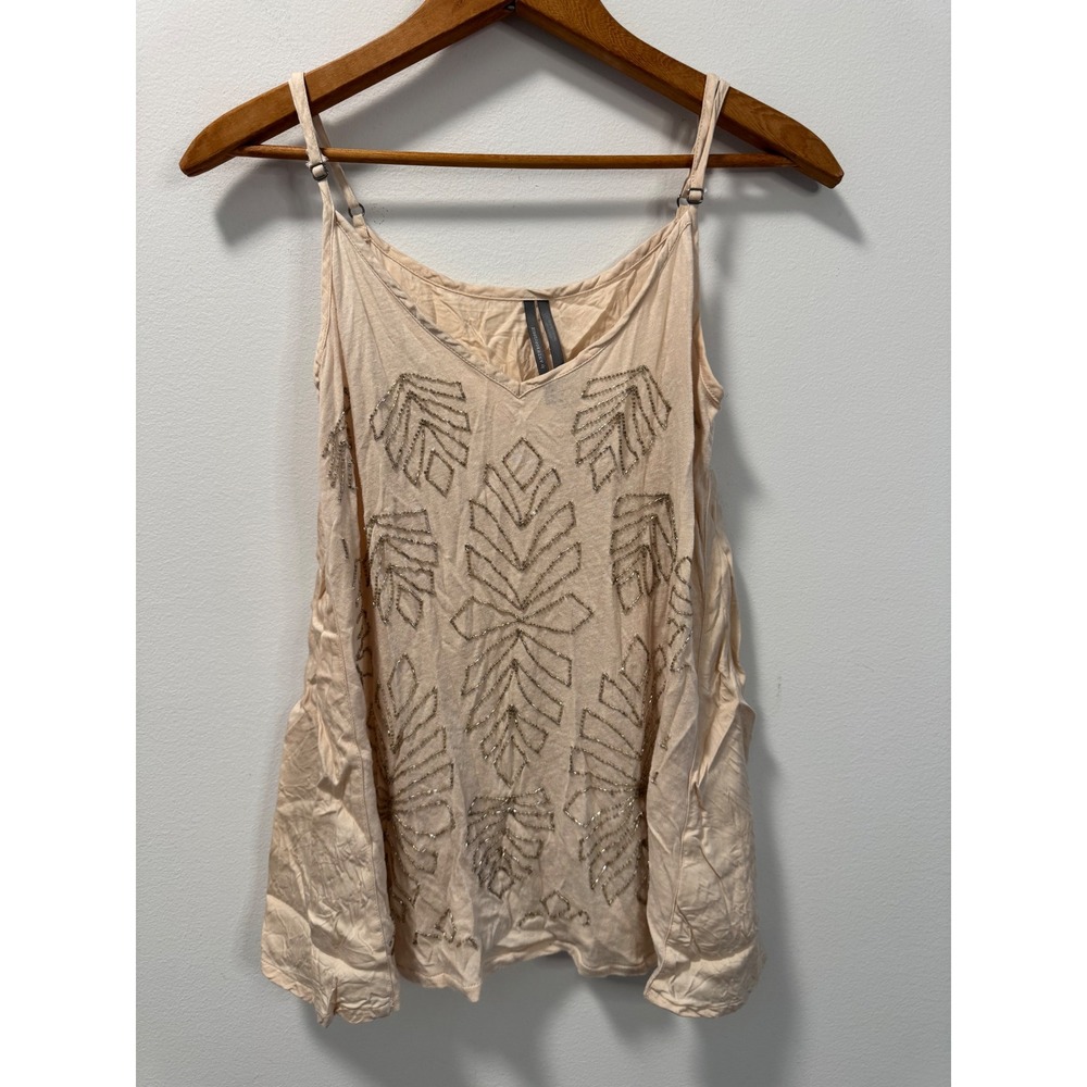 Anthropologie Beaded Camisole Tank Top Geometric Embellished V-Neck XS Oversized
